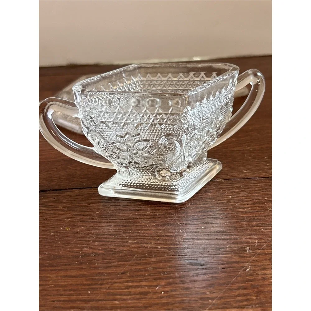 Vintage 3 Piece Set Indiana Glass Tiara Tray, Creamer, And Sugar Bowl‎ Diamond